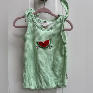 Healthtex 6-9M Girls Green White Watermelon Gingham Baby Tank Top Romper Outfit